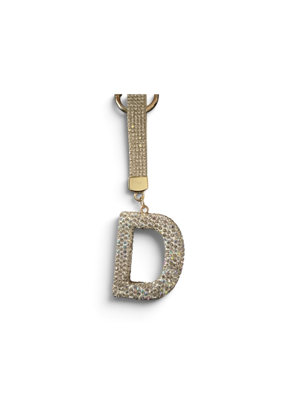 Rhinestone 'D' Initial Keychain Charm in Silver and Gold